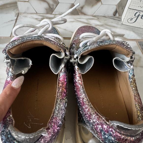 Giuseppe Zanotti Women’s Gail Rainbow Glitter Sneakers Size 40 Zip Up & Laces - Picture 7 of 11